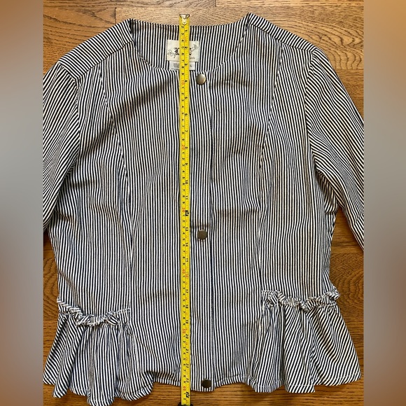 Live a Little Jacket Top Womens LAL White Navy Stripe Bell Cuff SZ Lg - Picture 5 of 6